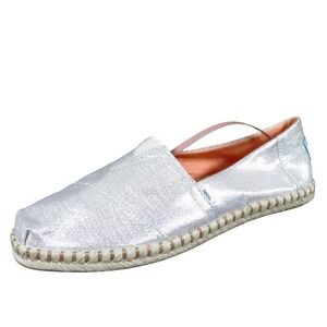 TOMS Alpargata Rope Womens 9 Metallic Silver Textile Espadrille Slip On Shoes